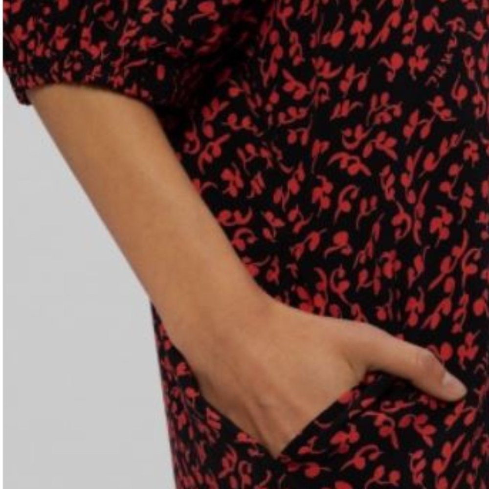 Ganni Red and Black Floral Midi Dress - Picture 9 of 12